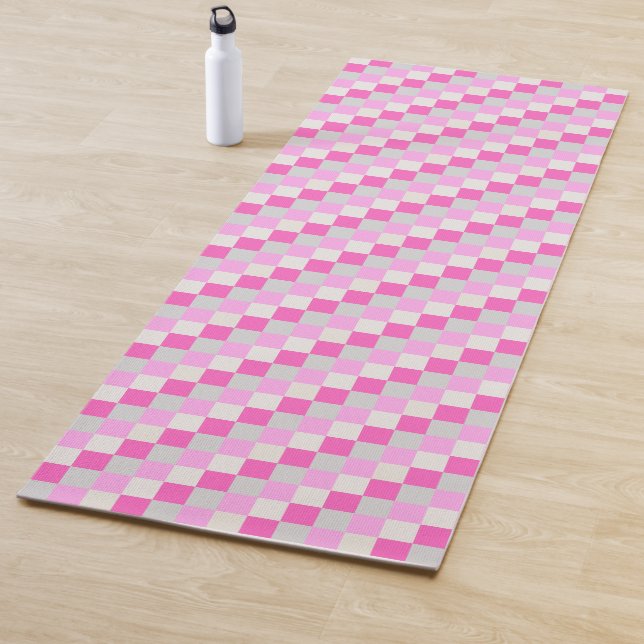 Tapis De Yoga Bright Candy Motif rose et blanc (En situation)