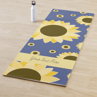 Tapis De Yoga Bright Sunflowers on Navy blue