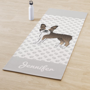 Tapis De Yoga Brindle Boston Terrier Cartoon Dog & Custom Name