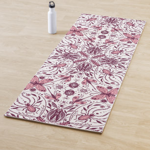 Tapis De Yoga Buissons, magenta foncé et rose sur blanc