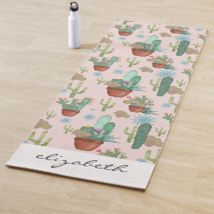 Tapis De Yoga Cactus pointillés personnalisés et succulents sur