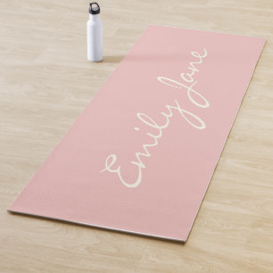 Tapis De Yoga Calligraphie moderne minimaliste Blush Nom rose