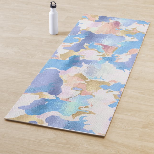 Tapis De Yoga Camouflage Métallique Rose Bleu Or Abstrait (En situation)