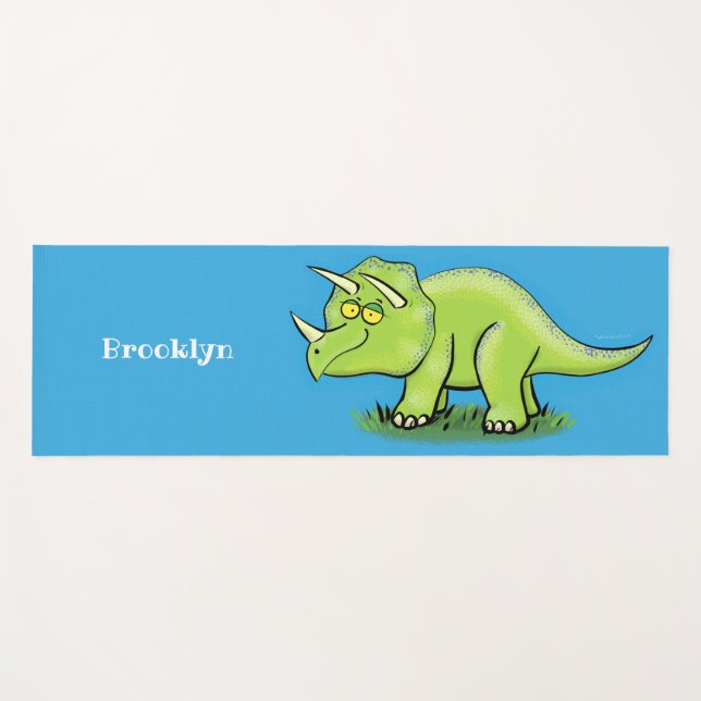 Tapis De Yoga Caricature de dinosaure de triceratops vert mignon (Devant (Horizontal))