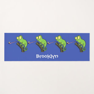 Tapis De Yoga Caricature de lézard de caméléon vert joyeux