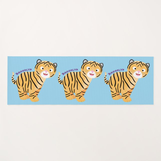 Tapis De Yoga Caricature de petit tigre joyeux (Devant (Horizontal))