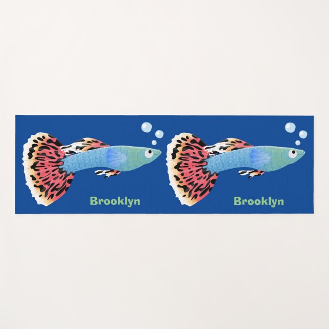 Tapis De Yoga Caricature de poisson tropical guppy très chic (Devant (Horizontal))