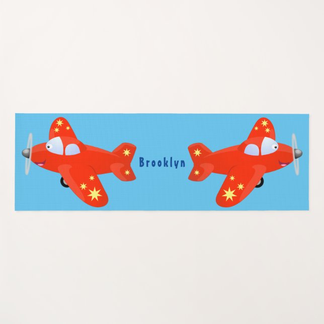 Tapis De Yoga Caricature de vol d'avion rouge mignon (Devant (Horizontal))