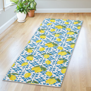 Tapis De Yoga Carreau de pays français bleu motif citrons