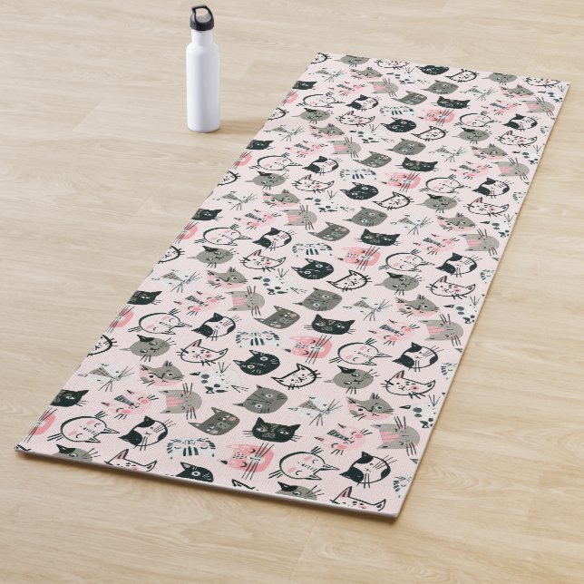 Tapis De Yoga Cartoon Cute Kitten Visages (En situation)