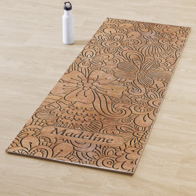 Tapis De Yoga Carvages en bois Motif floral personnalisé (En situation)