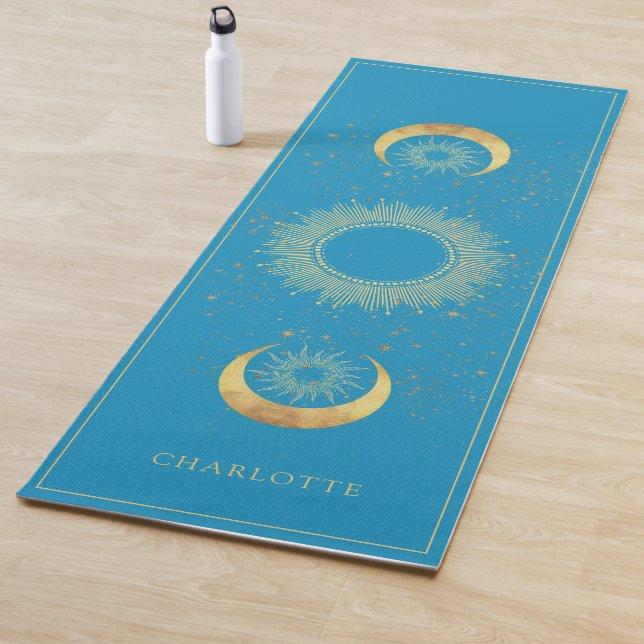 Tapis De Yoga Celestial Gold Sun Moon Turquoise (En situation)