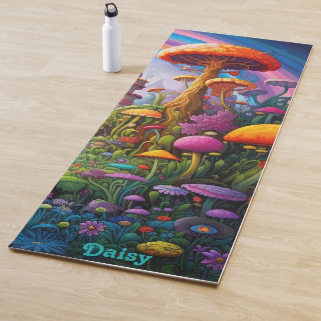 Tapis De Yoga Champignons arc-en-ciel psychédélique hippie (En situation)