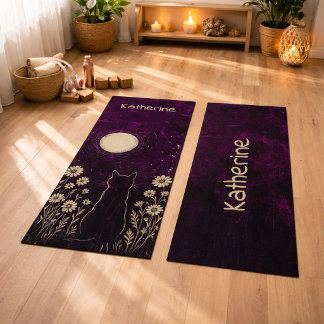 Tapis De Yoga Chat Céleste Personnalisé Fleur Violet