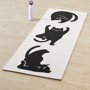Tapis De Yoga Chat noir mignon faisant du yoga, 