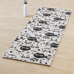 Tapis De Yoga Chats blancs noirs face motif
