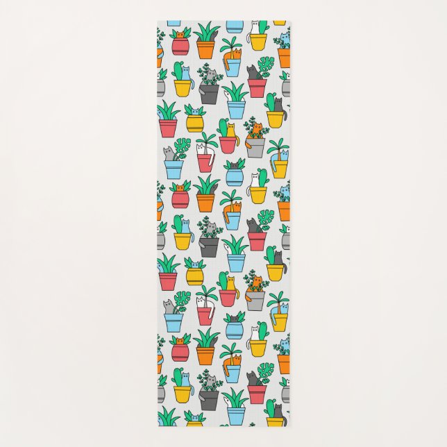 Tapis De Yoga Chats dans les pots à fleurs (Devant)
