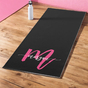 Tapis De Yoga Chaud rose noir moderne Script Girl Monogramme Nom