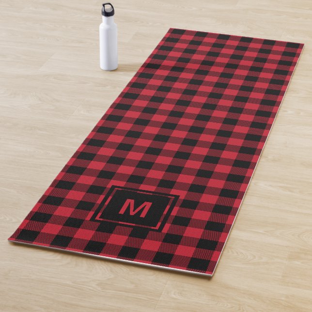 Tapis De Yoga Checkerboard Masculine Plaid Pattern Monogram  (En situation)