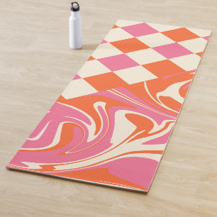 Tapis De Yoga Chèques et tourbillons - rose, orange et crème
