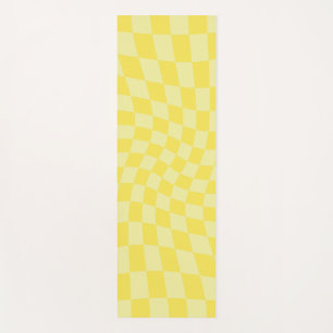 Tapis De Yoga Chèques Retro Pastel Jaune en damier dépoli