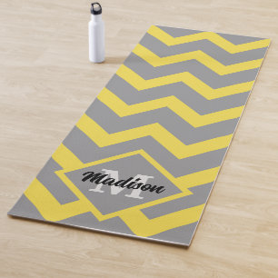 Tapis De Yoga Chevron jaune gris motif lignes rayures Monogramme