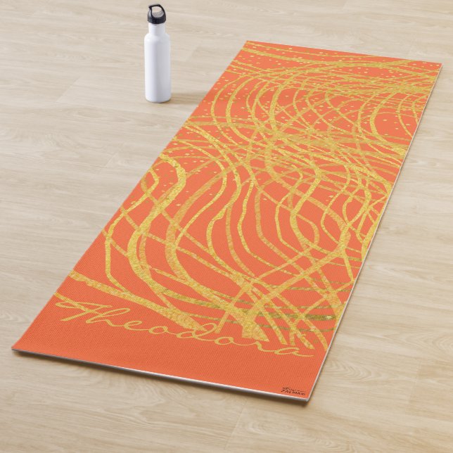 Tapis De Yoga Chic Gold Orange Abstrait (En situation)