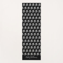 Tapis De Yoga Chic Monogramme Blanc Om Symbole Motif Noir