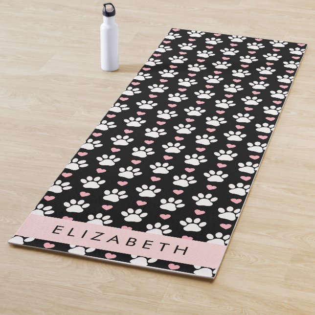 Tapis De Yoga Chien Paws, White Paws, Rose Hearts, Votre Nom (En situation)