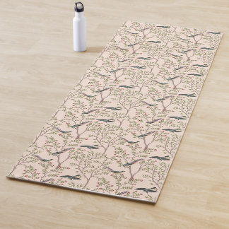 Tapis De Yoga Chinoiserie oiseaux et feuillage rose vif