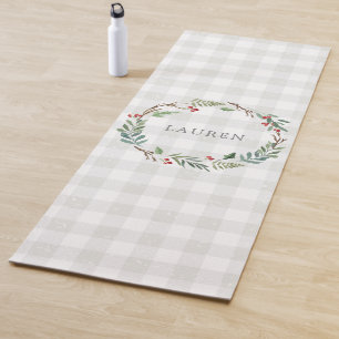 Tapis De Yoga Christmas Winter Berries Wreath Nom personnalisé