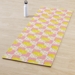 Tapis De Yoga Citrons Jaunes Bandes Blanches Rose