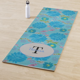 Tapis De Yoga Cloches bleues florissantes Monogramme floral Yoga