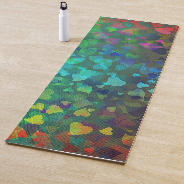 Tapis De Yoga Coeurs tombants rouge et vert (En situation)