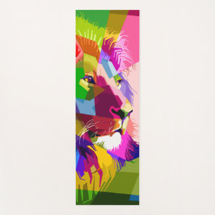 Tapis De Yoga Conception d'art pop prismatique coloré de lion