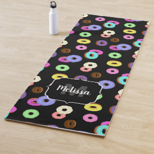 Tapis De Yoga Cool amusant beignets colorés motif noir Monogramm