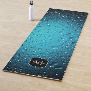 Tapis De Yoga Cool élégant Bleu gouttes d'eau Monogramme