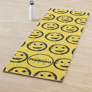 Tapis De Yoga Cool Sardé Joyeux visage souriant motif jaune