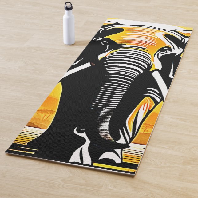 Tapis De Yoga Coucher de soleil majestueux d'éléphant (En situation)