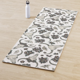 Tapis De Yoga Crâne animal gothique avec fleurs Motif