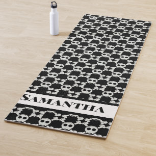 Tapis De Yoga Crânes et os croisés noirs et blancs