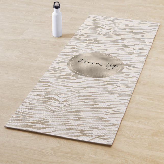 Tapis De Yoga Crème Zen Blanc cacao Brown Zebra Imprimer (En situation)