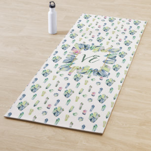 Tapis De Yoga Cristaux en bleu vert et rose
