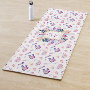 Tapis De Yoga Cristaux en rose et bleu