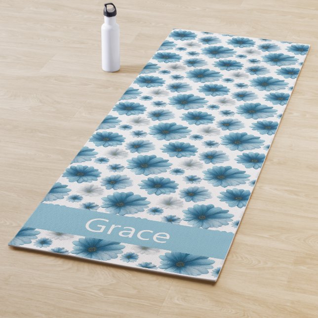 Tapis De Yoga Custom Blue White Daisy Floral Pattern (En situation)