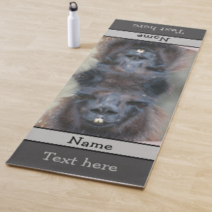 Tapis De Yoga Cute Black Llama Visage Gros plan Personnalisé