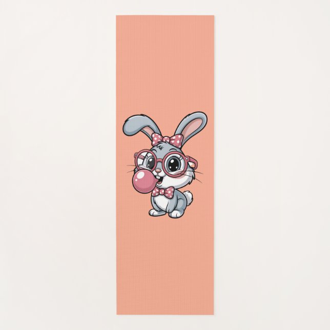 Tapis De Yoga Cute Bunny with Glasses Blowing Bubble Gum (Devant)