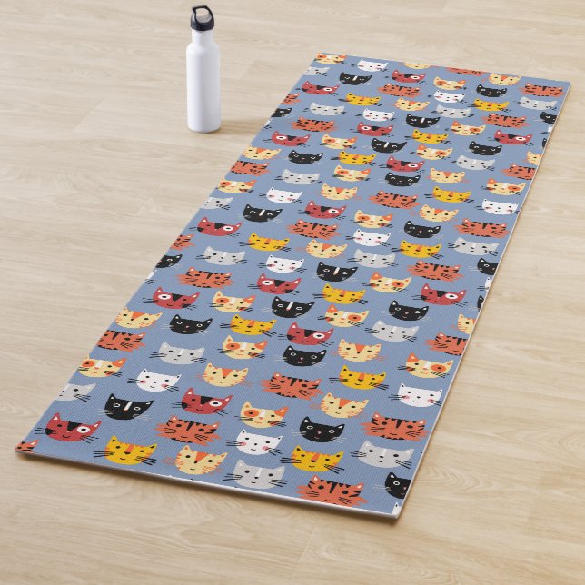 Tapis De Yoga Cute chat Motif bleu (En situation)