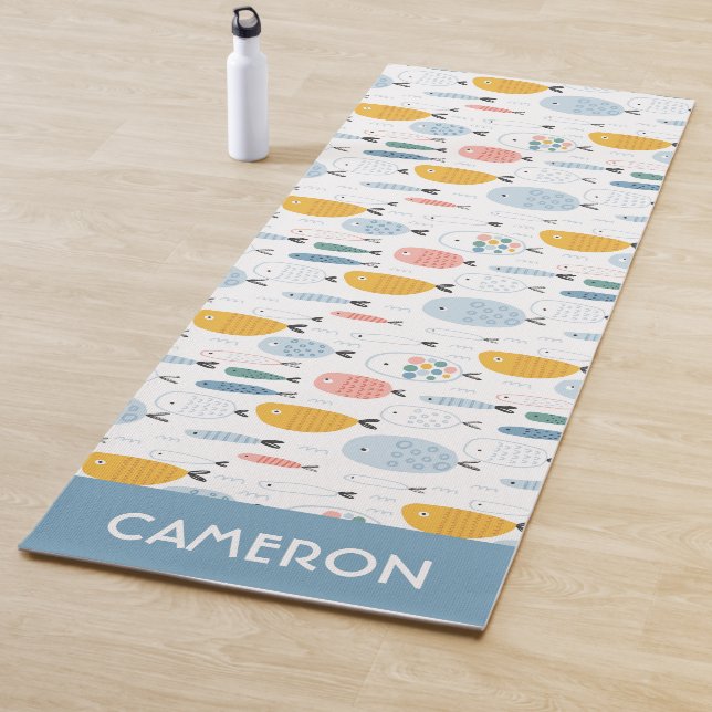 Tapis De Yoga Cute Doodle École de Motif de poisson (En situation)