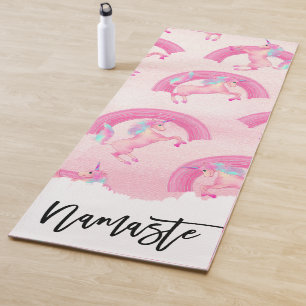 Tapis De Yoga Cute Mythique Rose Unicorne Aquarelle arc-en-ciel